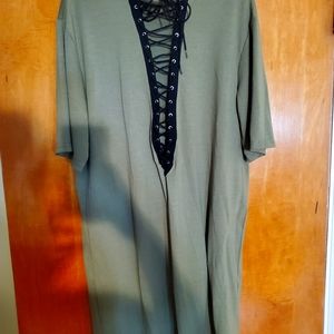 Army green corset t-shirt dress- Medium